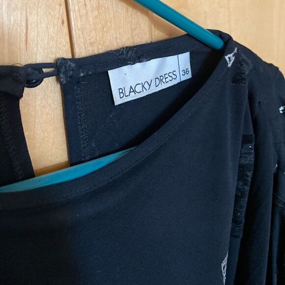 Vintage dance dress shirt black sheer silver sparkle design - Picture 3 of 7